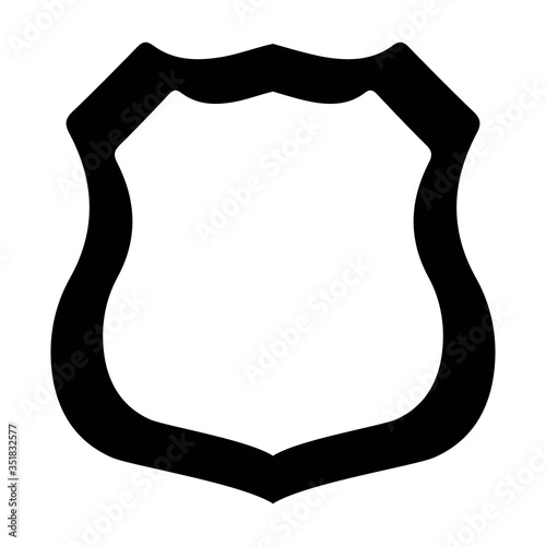 Badge police, security, sheriff, detective, for the inscription. Black silhouette, isolated on white background, vector.