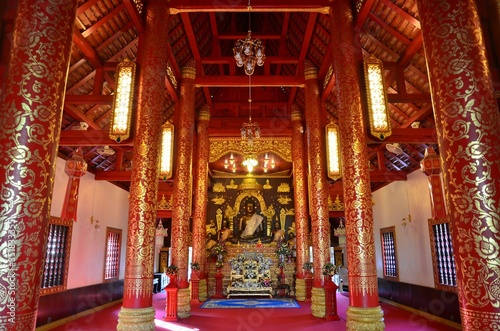 Marvellous prayer hall and shrine at Wat Phra Kaew in Chiang Rai