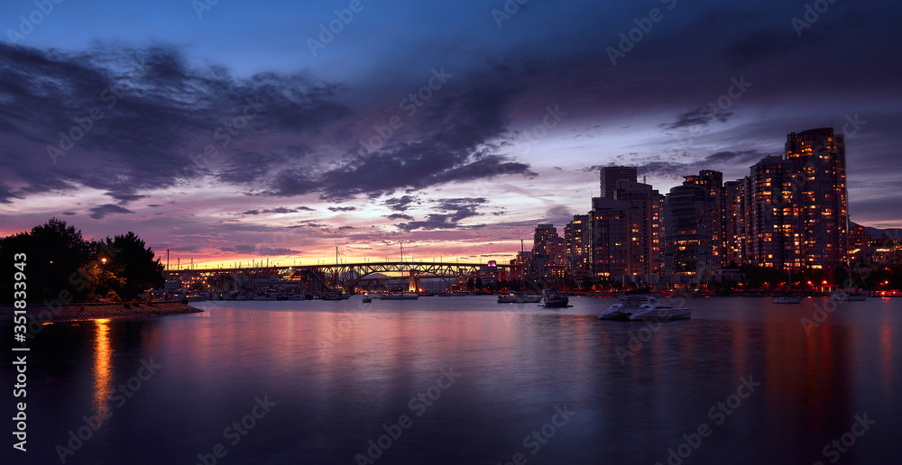 Sunset in Vancouver City Canada panoramic