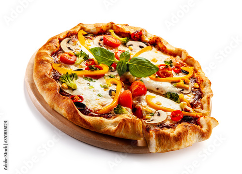 Margherita pizza on white background 