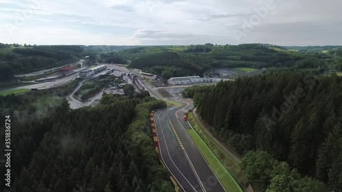 Eau Rouge from above. Beautiful race track in Belgium Countryside
