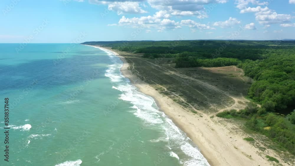 Aerial view of drone to the beautiful beach Kamchia, Bulgaria Aerial view of drone to the beautiful beach Kamchia, Bulgaria
