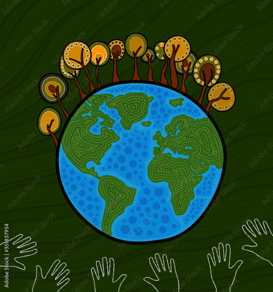 Aboriginal dot art painting depicting save the nature Stock Vector ...