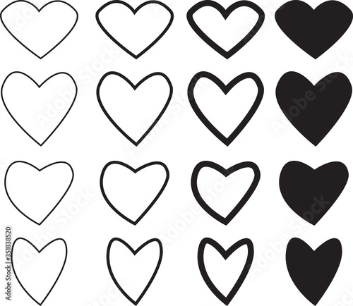 Set icon heart of different shapes in black. Flat infographics. Vector illustration.