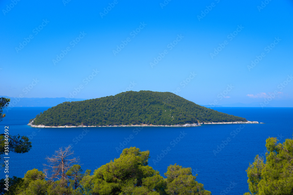 
Skopelos, Greece 5/23/2020. Kastani beach, ready for the tourist season, summer 2020