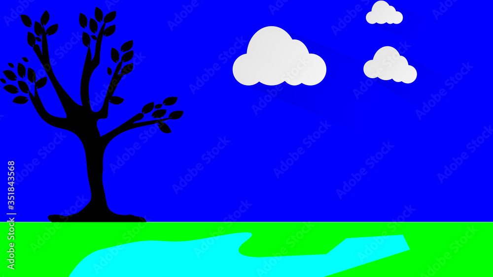 blue sky with black tree background