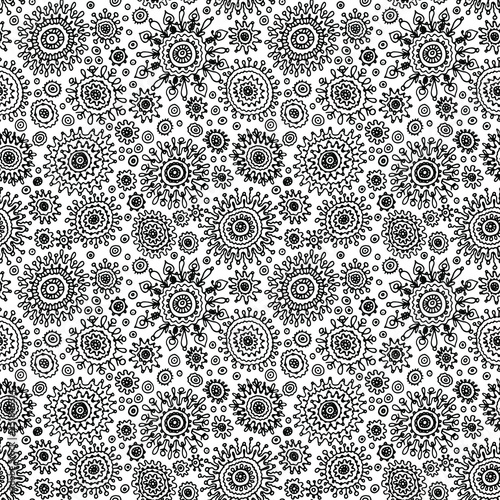 black and white abstract seamless background with plants fabric print vector illustration