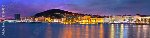 Split waterfront and Marjan hill colorful dusk panoramic view