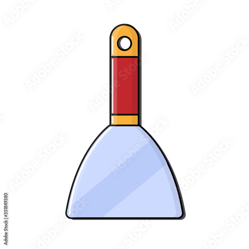 Construction red-yellow icon metal trowel, trowel with a wooden handle designed for applying mortar, plaster, cement, putty on the walls. Construction tool. Vector illustration