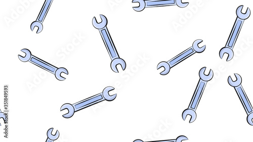 Texture, seamless pattern of metal iron blue gas spanners, metalworker building repair for loosening and tightening the nuts and bolts on a white background. Vector