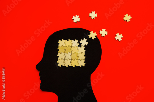 Brain disorder symbol presented by human head made form paper . Creative idea for Alzheimer's disease, dementia, memory loss and mental health concept