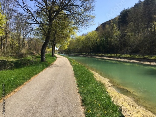 Different stages of spring on the Burgundy Canal near Dijon, France