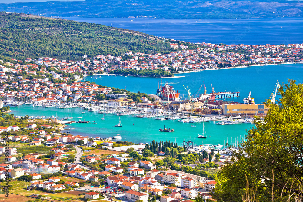 Trogir riviera. Troagir bay and Ciovo island view from the hill