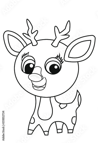 Fototapeta Naklejka Na Ścianę i Meble -  Cute deer cartoon Black and white illustration