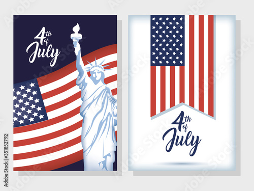 usa independence day with flag and liberty statue
