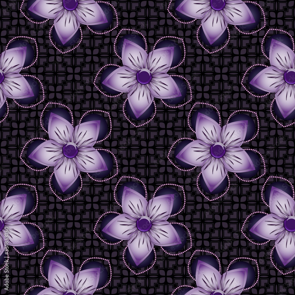 Fototapeta premium Seamless 3D illustration with precious stones with decorative elements.Regular pattern with glass elements. Luxury texture.