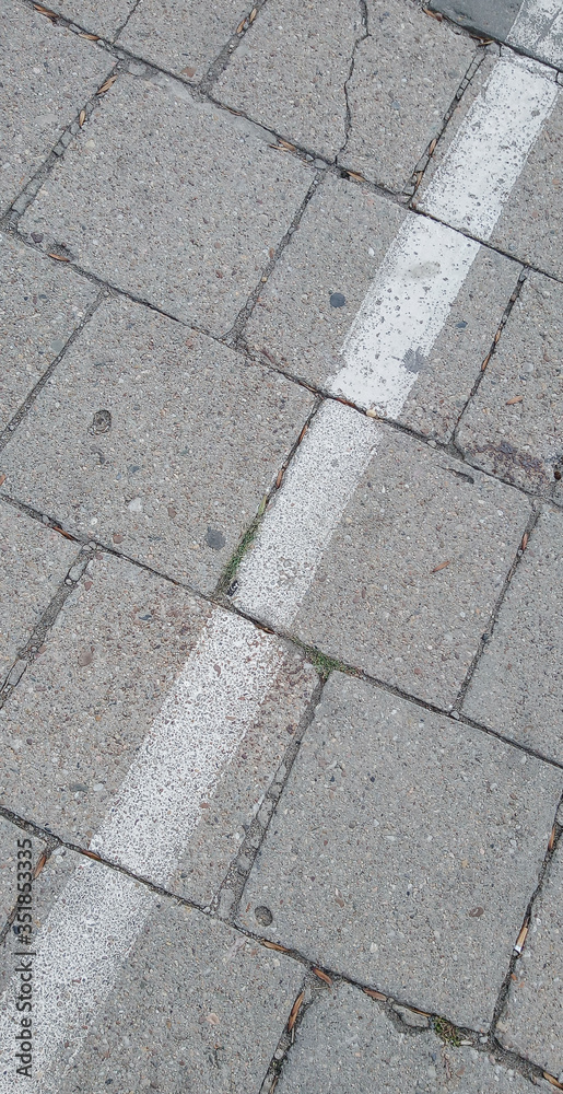 Gray Brick pavement with white diagonal line Gray Brick pavement with white diagonal line