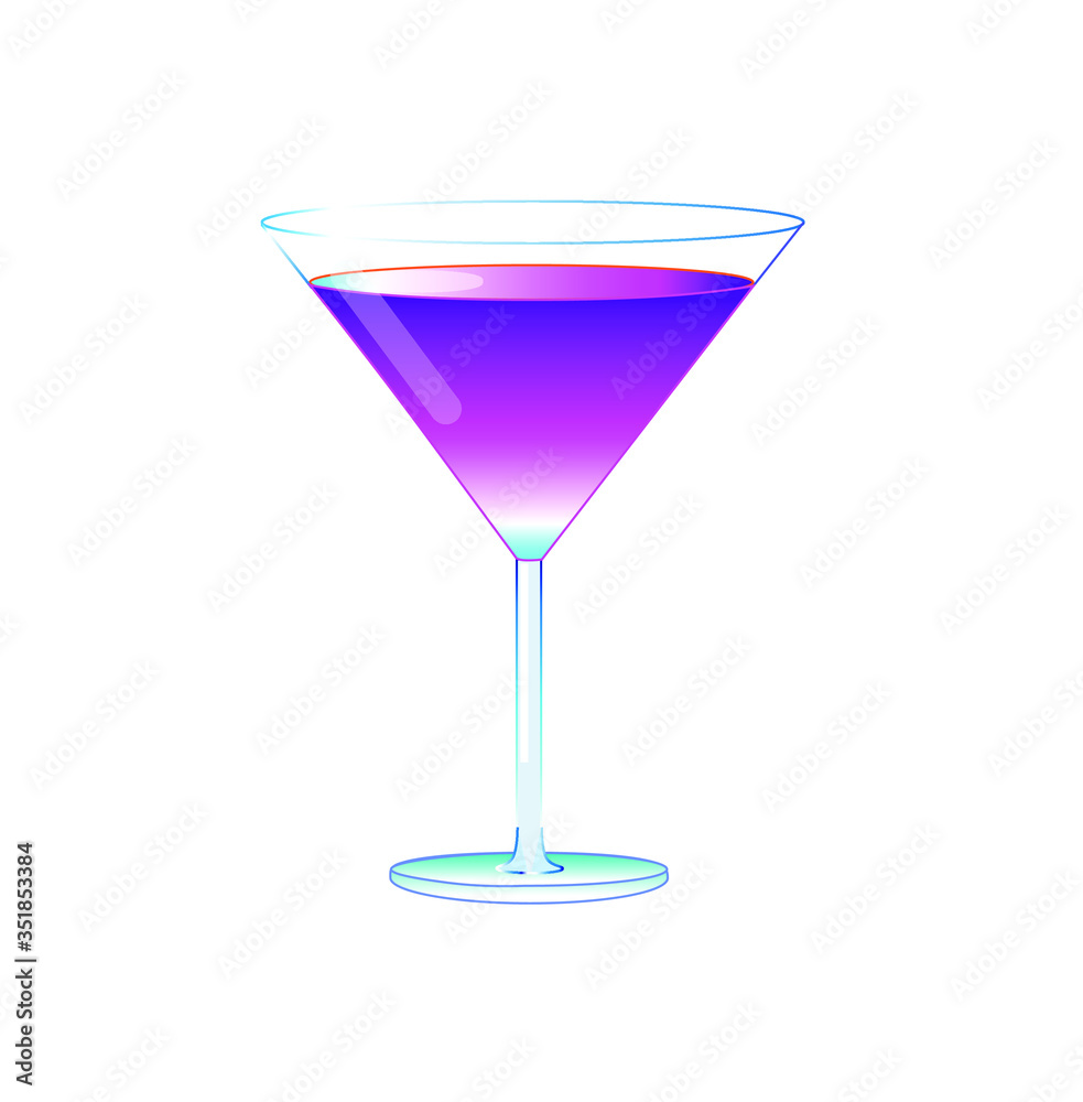 Vector illustration of purple cocktail in martini glass. Purple rain cocktail illustration isolated on white background