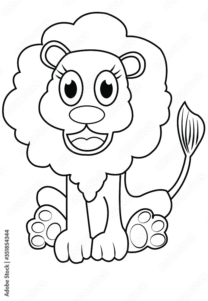 Cute lion cartoon Black and white illustration Cute lion cartoon Black and white illustration