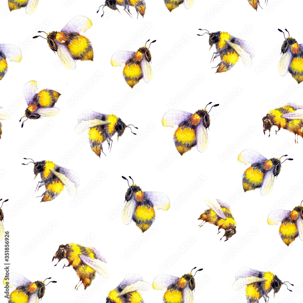 Seamless pattern with bumblebees.