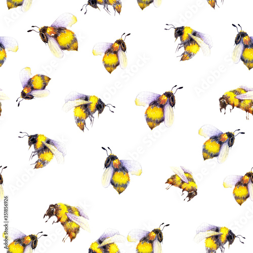 Seamless pattern with bumblebees. © JeannaDraw
