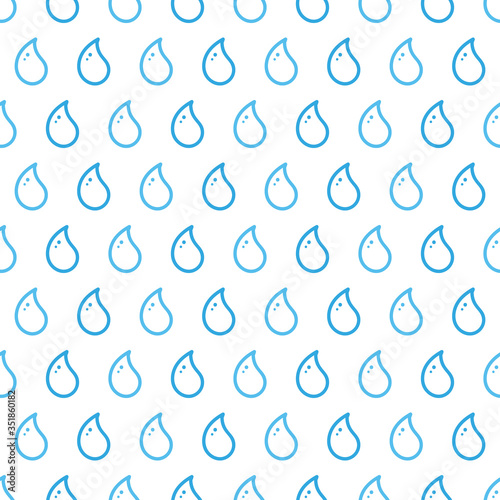 Cute doodle blue raindrops  water drops  rain seamless pattern background.