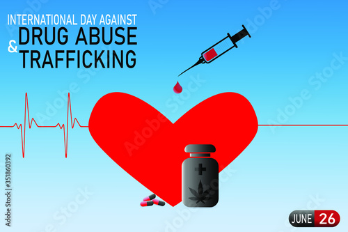 Vector illustration for the International Day of Drug Abuse and Trafficking.  Concept of drug overdose death.