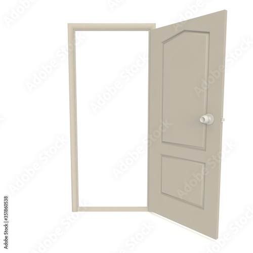 Fototapeta Naklejka Na Ścianę i Meble -  A grey wooden door with a swivel handle. White isolated background