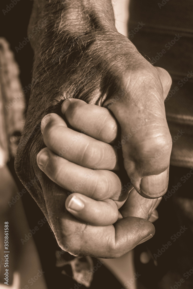 hands of the old woman and kid