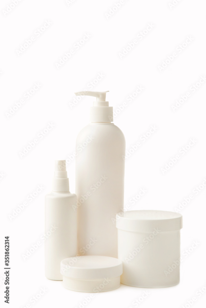 Different cosmetic bottles isolated on white background Different cosmetic bottles isolated on white background
