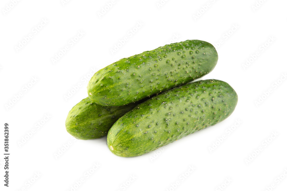 Green cucumbers isolated on white background. Top view Green cucumbers isolated on white background. Top view