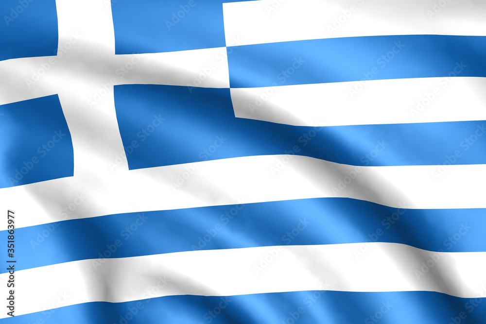Flag of Greece. Background with folds. 3D render.
