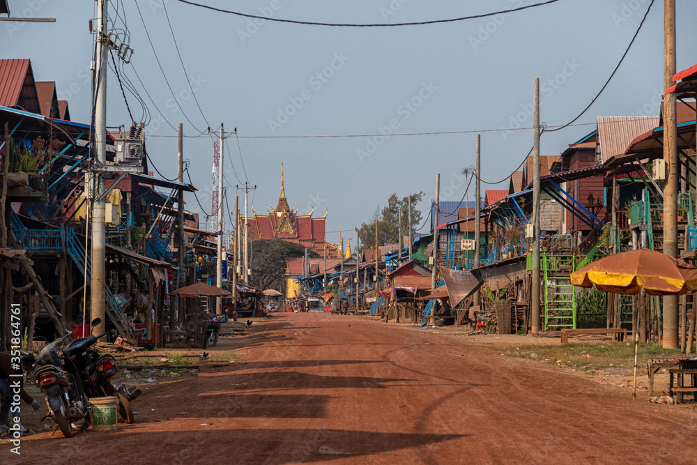 Kampong Floating Village in Cambodia during the dry season