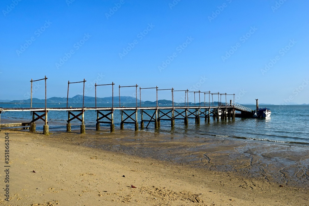 The view of pier at low tide.