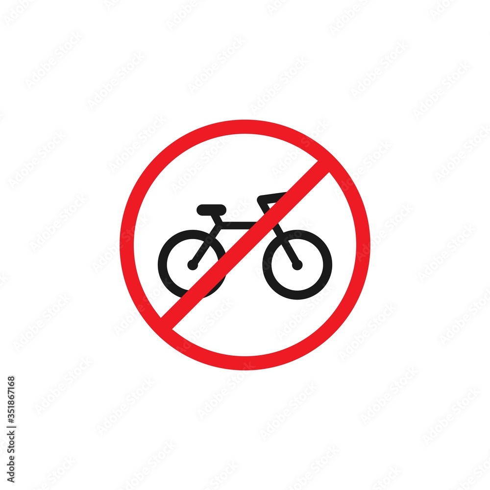 Black bike in red crossed circle icon. No bicycle s sign isolated on white. Black bike in red crossed circle icon. No bicycle s sign isolated on white.