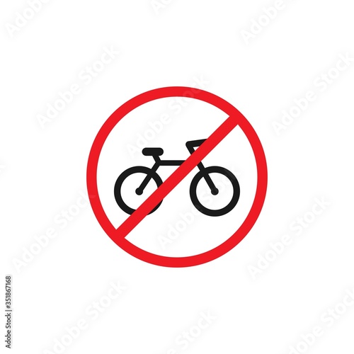 Black bike in red crossed circle icon. No bicycle s sign isolated on white.
