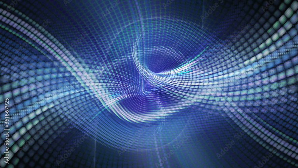 Abstract blue and black background. Digital art fractal graphics. Composition of glowing curves and mosaic halftone effects. 3d illustration. Abstract blue and black background. Digital art fractal graphics. Composition of glowing curves and mosaic halftone effects. 3d illustration.