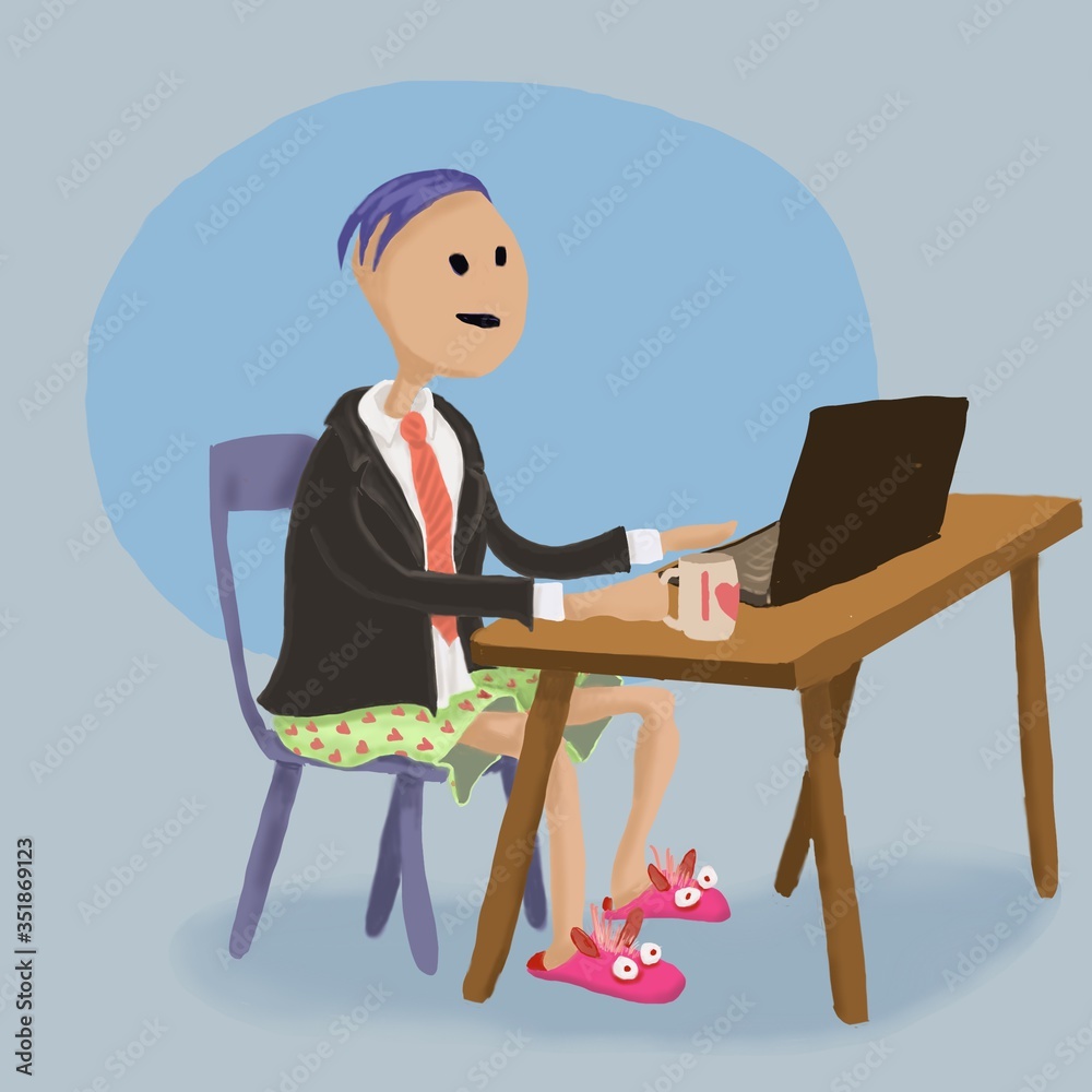 Fototapeta premium A collection of illustrations showing people staying at home working and living