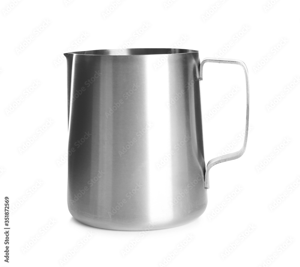 New metal jug isolated on white. Cooking utensil New metal jug isolated on white. Cooking utensil