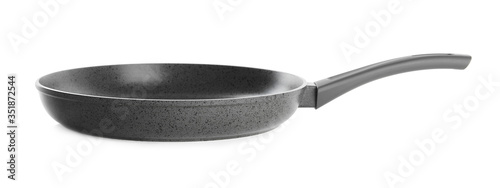 New frying pan isolated on white. Cooking utensil