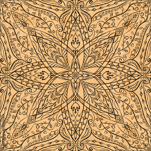 Hand drawn old looking ornament. Geometric ornament, colorful tiles, azulejo.