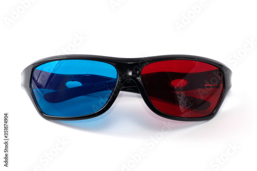 blue-red 3d glasses with plastic frames © andRiU