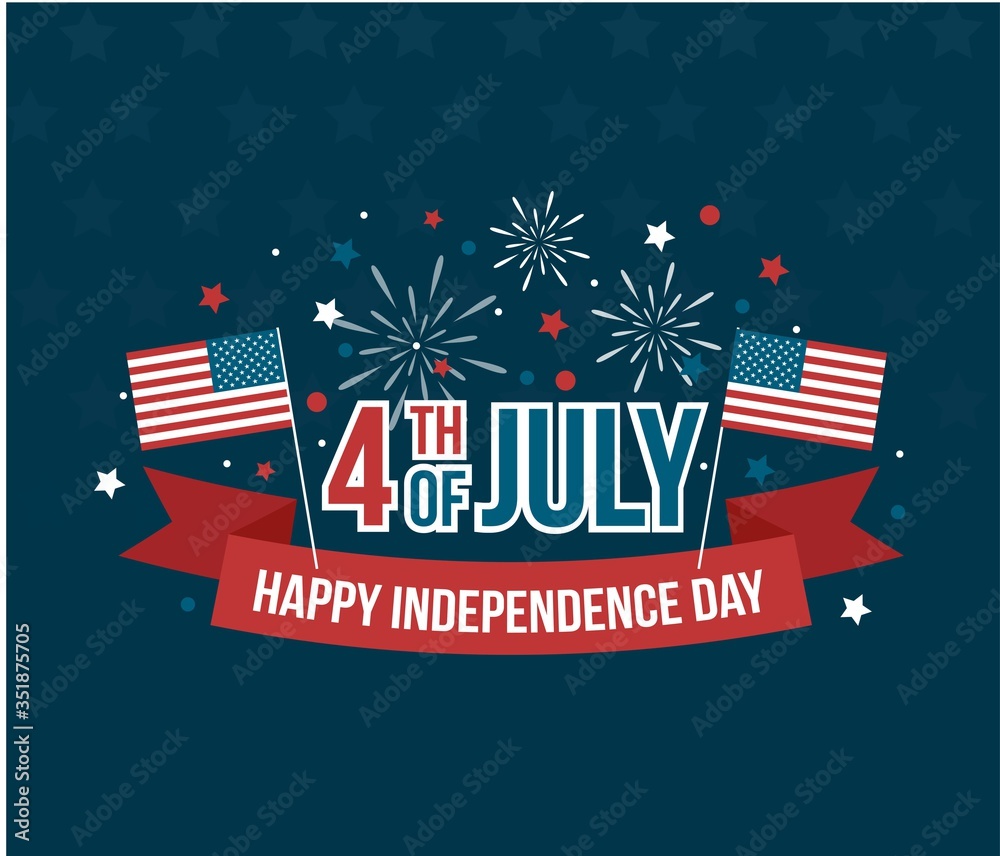 Happy 4th of july independence day greeting card with american flag vector illustration. National holiday banner cartoon style design. Celebration concept