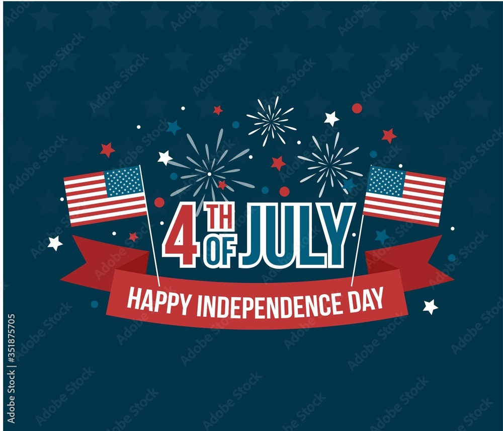 Naklejka premium Happy 4th of july independence day greeting card with american flag vector illustration. National holiday banner cartoon style design. Celebration concept
