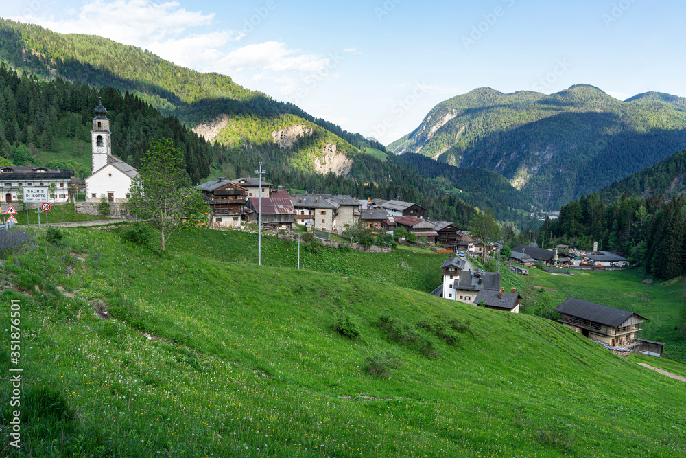 A panoramic view of the Sauris di Sotto valley, Italy