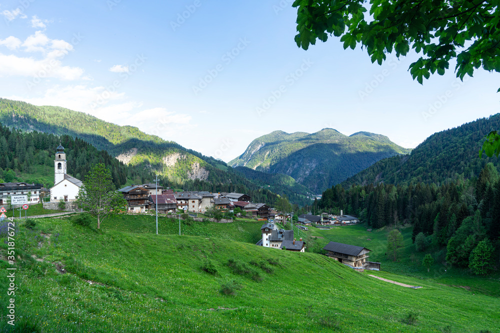 A panoramic view of the Sauris di Sotto valley, Italy