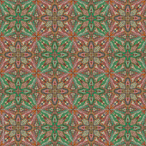 Hand drawn old looking ornament. Geometric ornament, colorful tiles, azulejo.