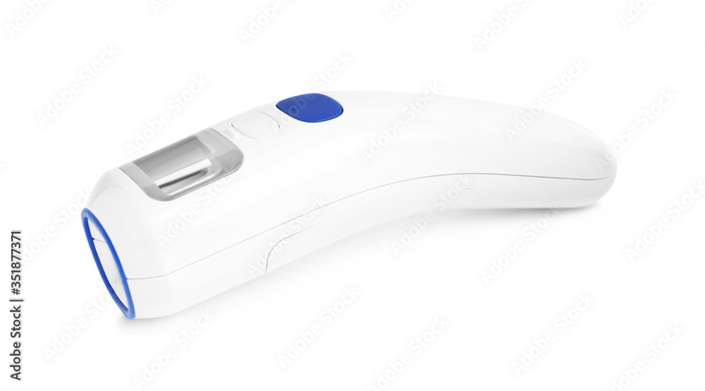 Modern non-contact infrared thermometer on white background Modern non-contact infrared thermometer on white background