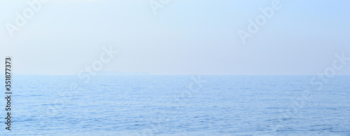 Beautiful relaxing blue water and sky background horizon, 3d illustration