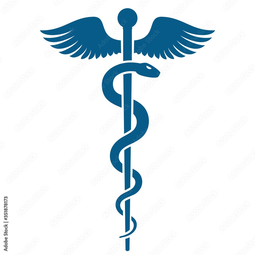 Medical or Healthcare symbol - Staff of Asclepius or Caduceus with wings icon isolated on white background. The snake entwined around a wooden staff with wings. Medical or Healthcare symbol - Staff of Asclepius or Caduceus with wings icon isolated on white background. The snake entwined around a wooden staff with wings.